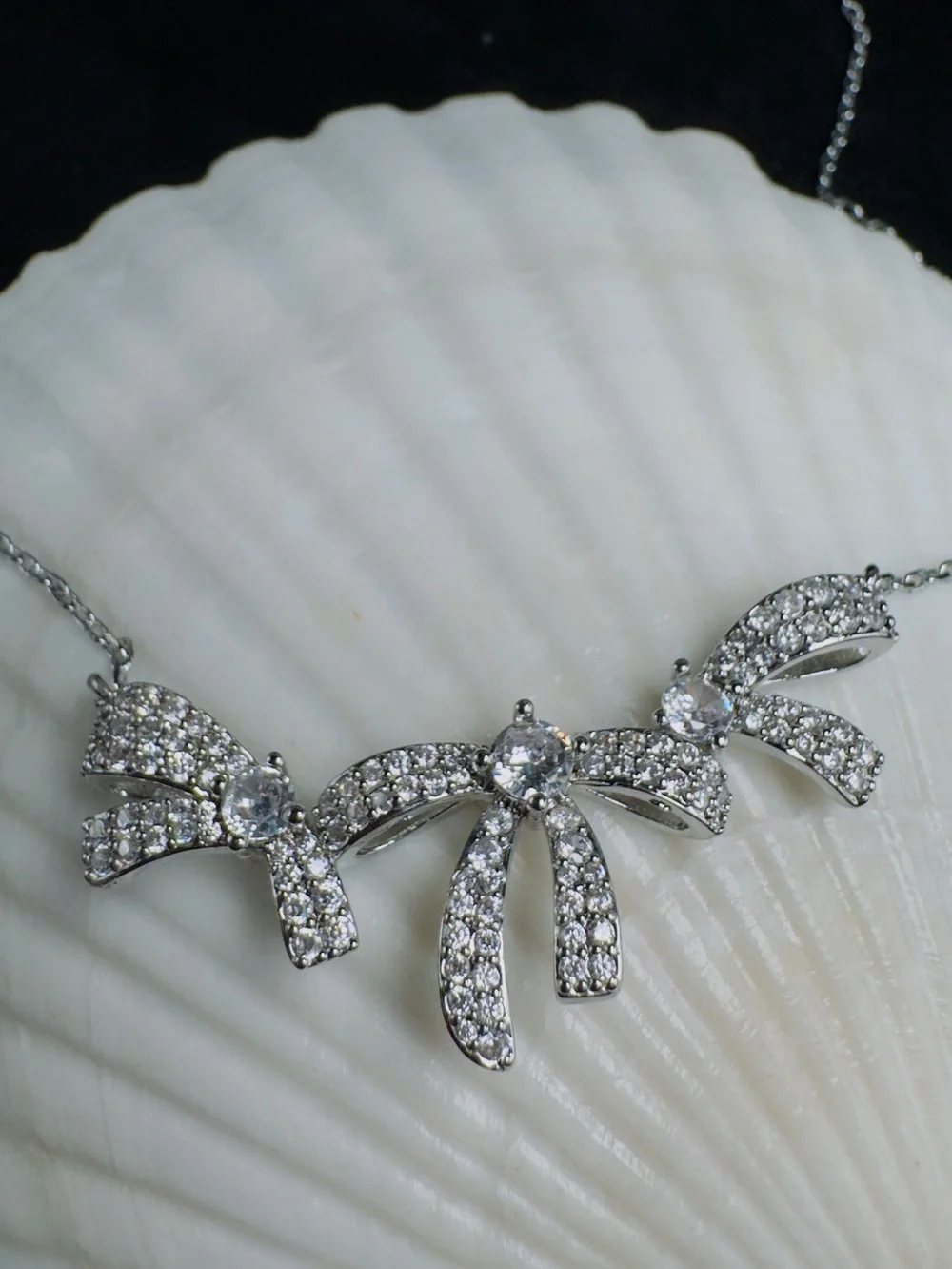 Silver Bow Crystal Pendant Necklace - Women Jewelry